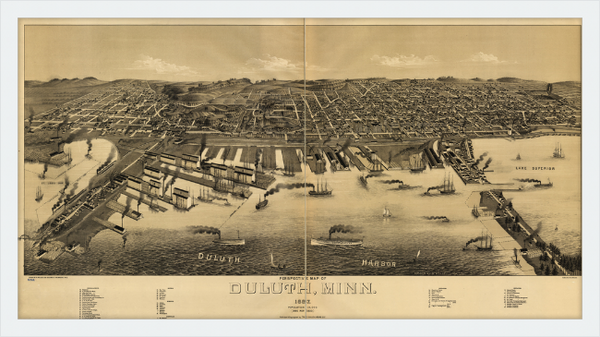 Panoramic Map of Duluth, Minnesota, 1887 Custom Framed Print