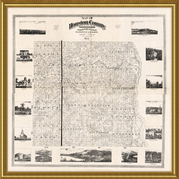 1871 Map of Houston County Minnesota Framed Print