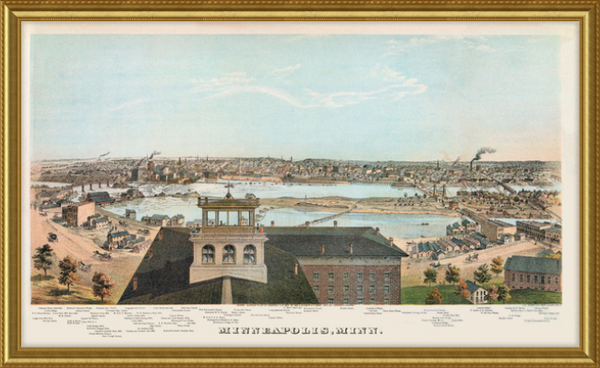 1874 Birds-eye View of Minneapolis Minnesota Framed Print