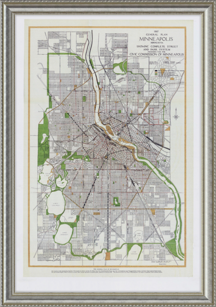 City of Minneapolis Master Plan, 1917 Framed Print
