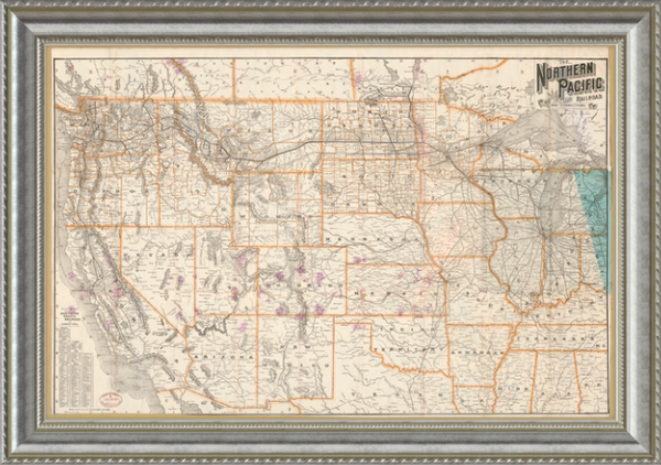 Northern Pacific Route Map 1891 Custom Framed Print