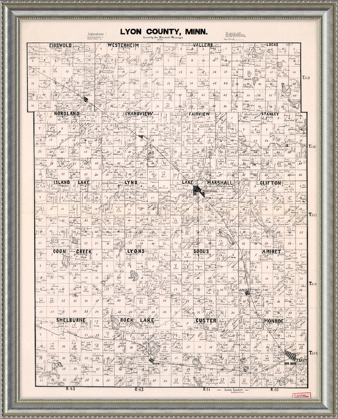 Lyon County Minnesota 1884 Plat Map Custom Framed Print