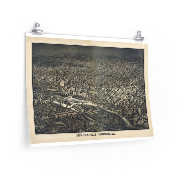 Historic Birds-eye view of Minneapolis, Minnesota, from 1885 poster