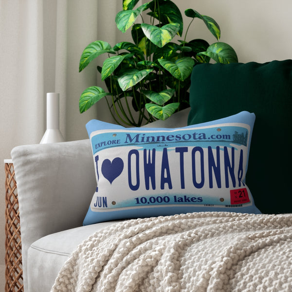 I Love Owatonna License Plate Spun Polyester Lumbar Pillow