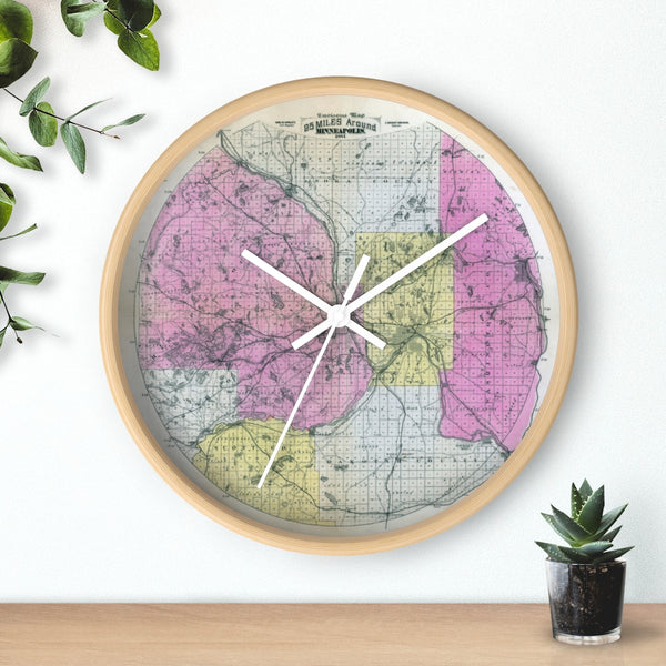 1885 Map Reproduction of Minneapolis Area Wall clock