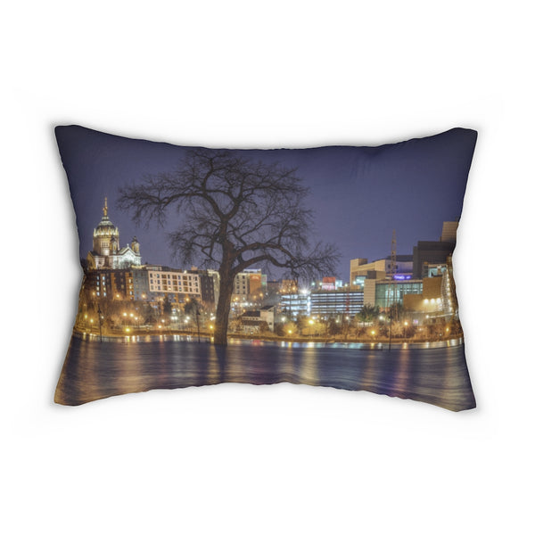 Mississippi River Flooding, St. Paul, Minnesota, 2019 Spun Polyester Lumbar Pillow