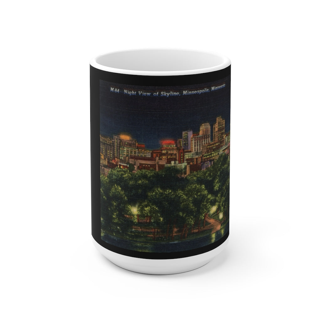 Night View of Skyline, Minneapolis, Minnesota, 1941  White Ceramic Mug
