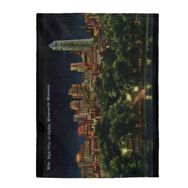 Night View of Skyline, Minneapolis, Minnesota, 1941 Velveteen Plush Blanket