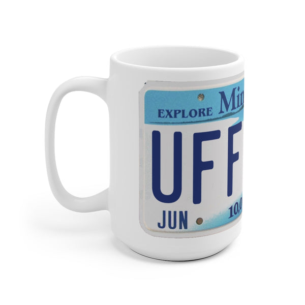 Uffda Minnesota License Plate White Ceramic Mug