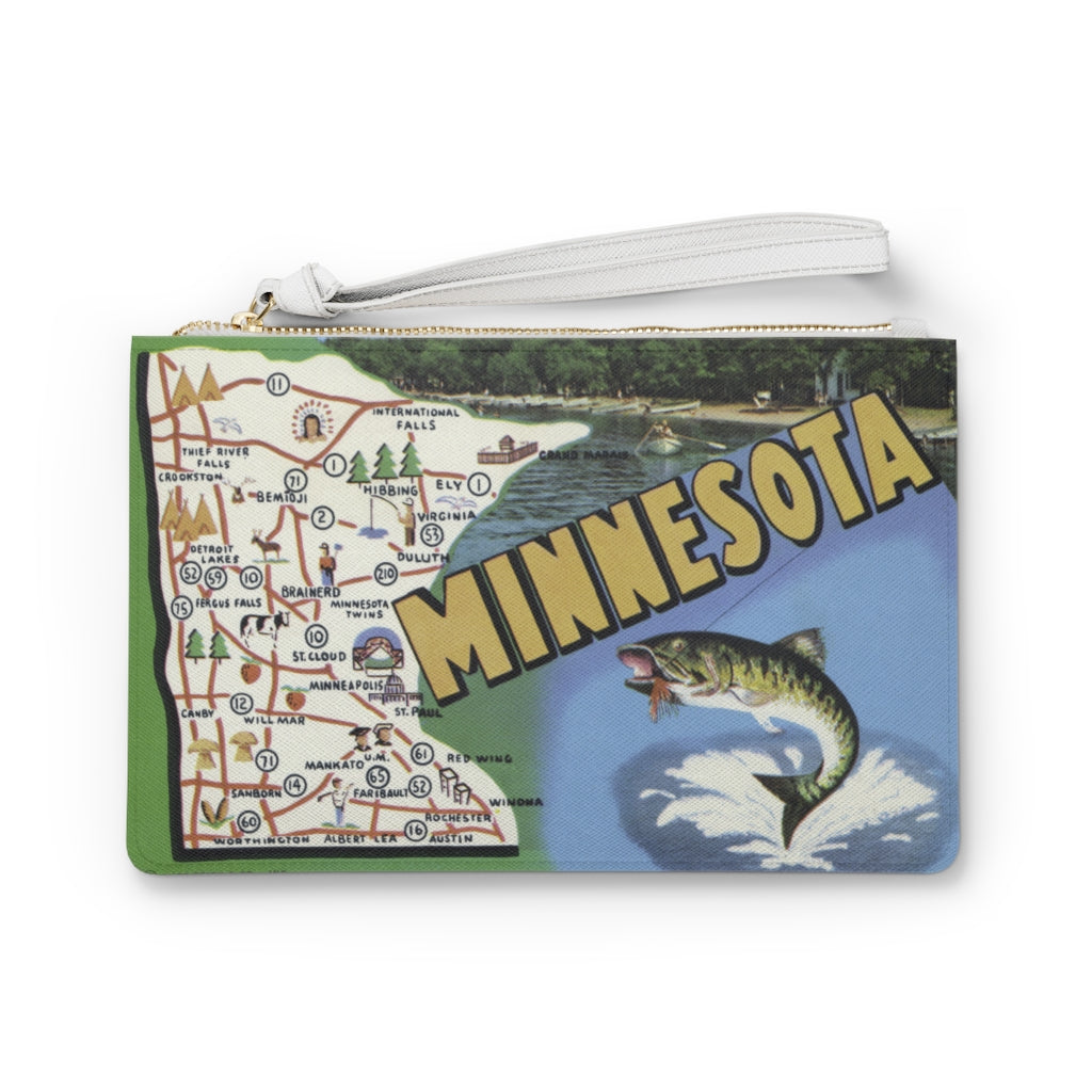 1950s Vintage Minnesota State Map Clutch Bag