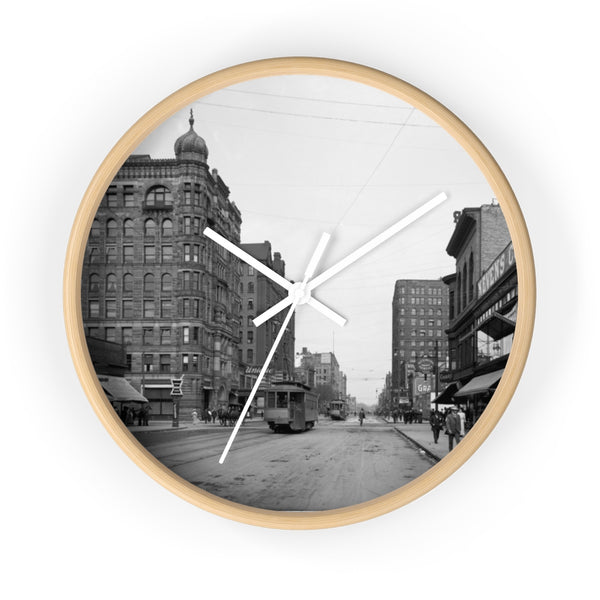 Hennepin Avenue in Downtown Minneapolis, Minnesota, 1908 Wall clock