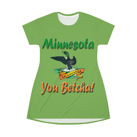 Minnesota "You Betcha" Loon All Over Print T-Shirt Dress