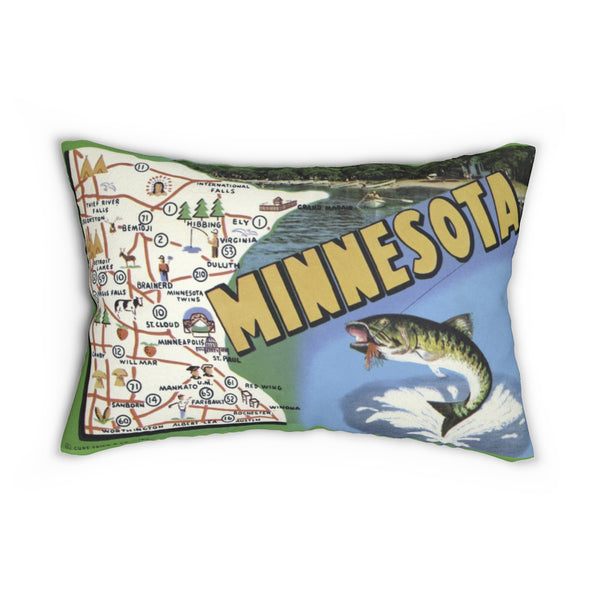 1950s Vintage Minnesota State Map Spun Polyester Lumbar Pillow