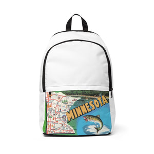 Minnesota Map with Walleye Unisex Fabric Backpack