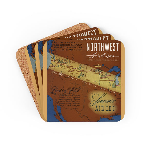 1939 Northwest Airlines Travel Log  Corkwood Coaster Set