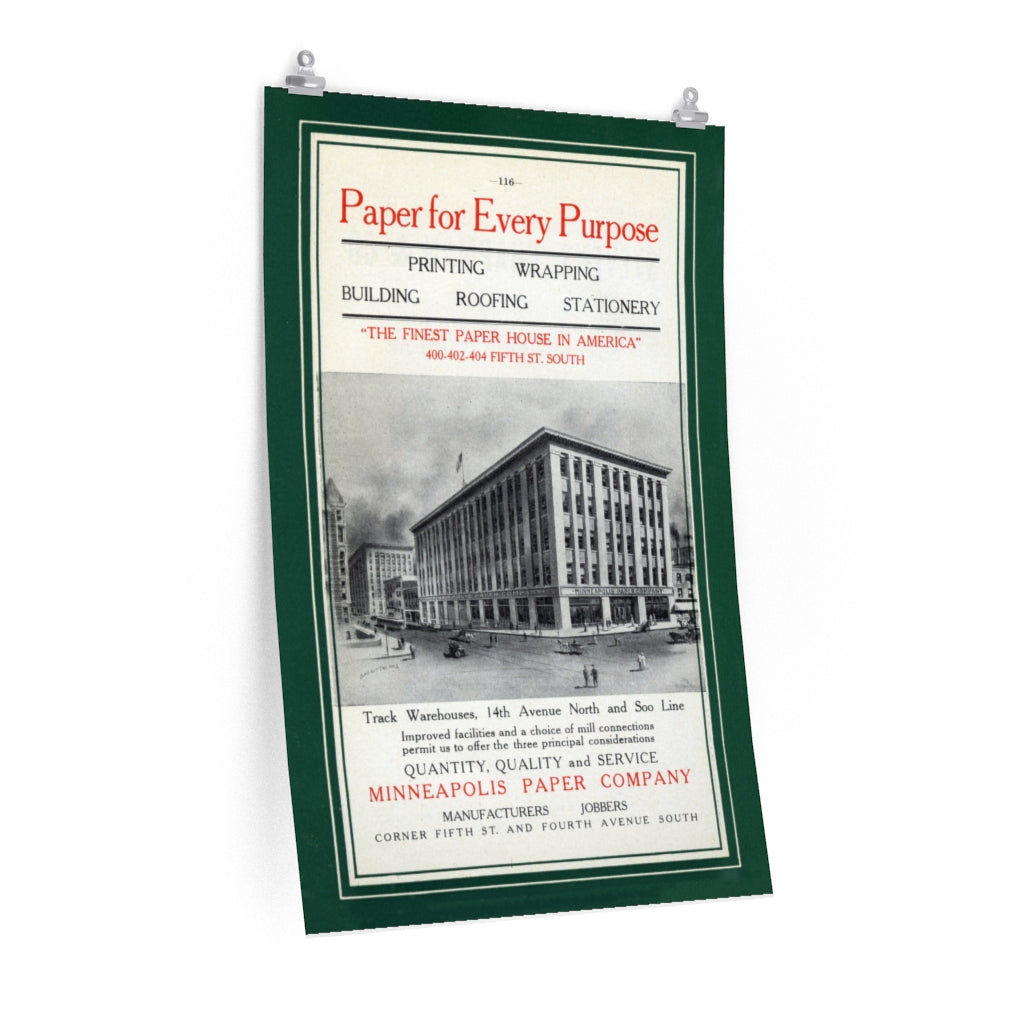 1911 Minneapolis Paper Company Ad Premium Matte vertical posters