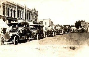 Street scene with many cars, Amboy, Minnesota, 1910 Print