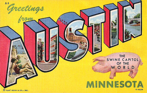 Greetings from Austin Minnesota 1951 Postcard Reproduction