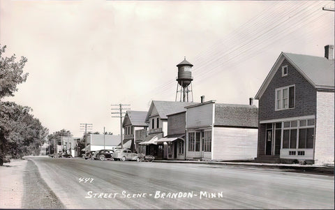 Street scene, Brandon, Minnesota, 1940s Postcard Reproduction