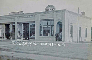 Bank and Hardware Store, Clarissa, Minnesota, 1909 Postcard Reproduction