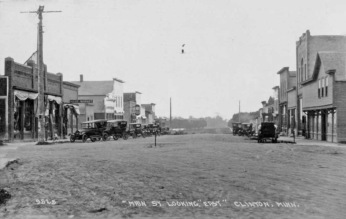 Main Street looking east, Clinton, Minnesota, 1920s Postcard Reproduction