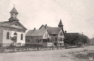 Catholic Church, Methodist Episcopal Church, Consolidated High School Deer River, Minnesota, 1910 Postcard Reproduction