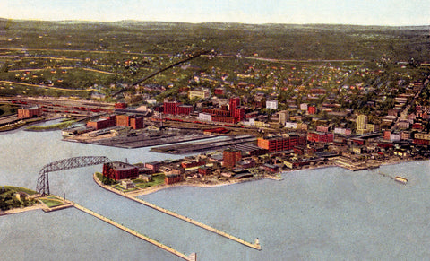 Aerial view, harbor entrance, Duluth, Minnesota, 1910s Postcard Reproduction