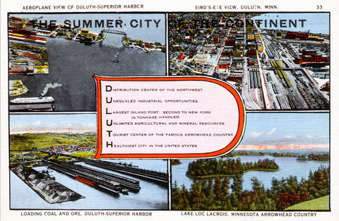 Multiple scenes, Duluth, Minnesota 1940s Postcard Reproduction