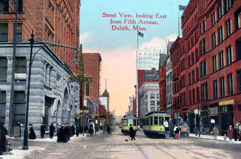 Street scene, Duluth, Minnesota, 1910 Postcard Reproduction