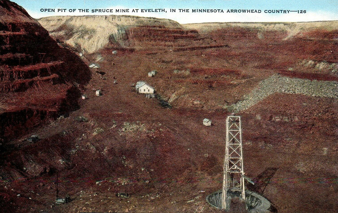 Spruce Mine, Eveleth, Minnesota, 1940s Postcard Reproduction