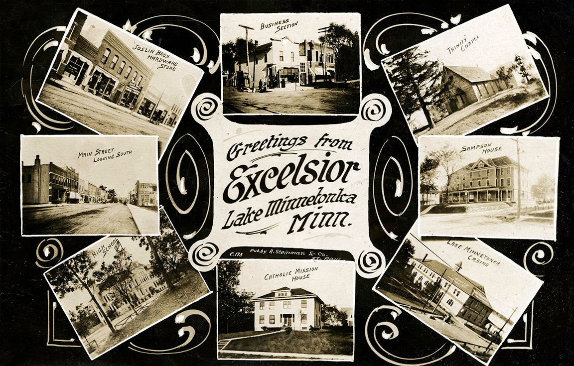 Multiple scenes, Excelsior, Minnesota, 1912 Postcard Reproduction