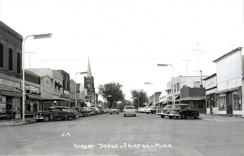Street scene, Fairfax, Minnesota, 1950s Postcard Reproduction