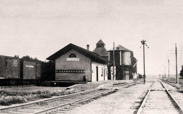 Great Northern Railway Depot, Fisher, Minnesota, 1920s Postcard Reproduction