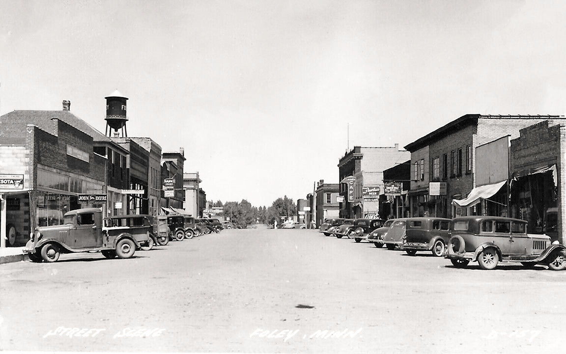 Street scene, Foley Minnesota, 1930s Postcard Reproduction