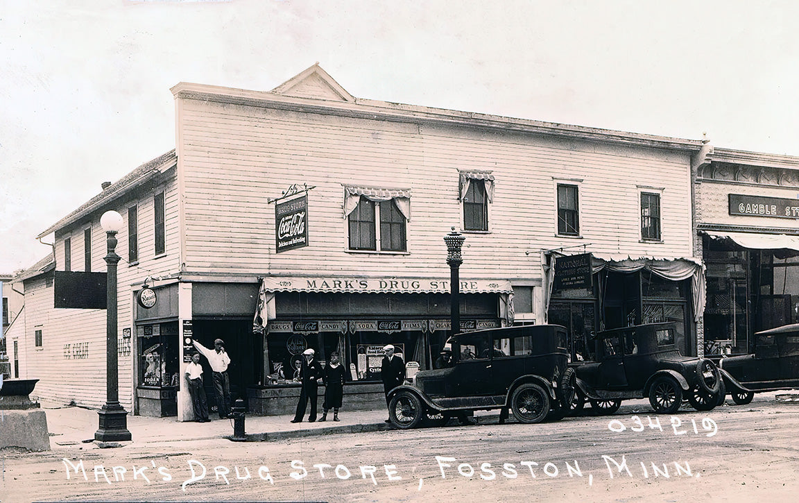 Mark's Drug Store, Fosston, Minnesota, 1920s Postcard Reproduction