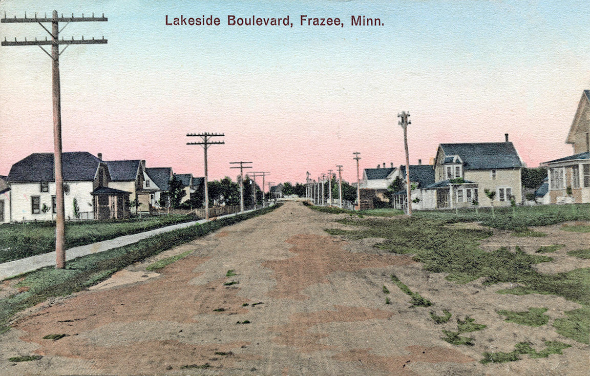 Lakeside Boulevard, Frazee, Minnesota, 1913 Postcard Reproduction