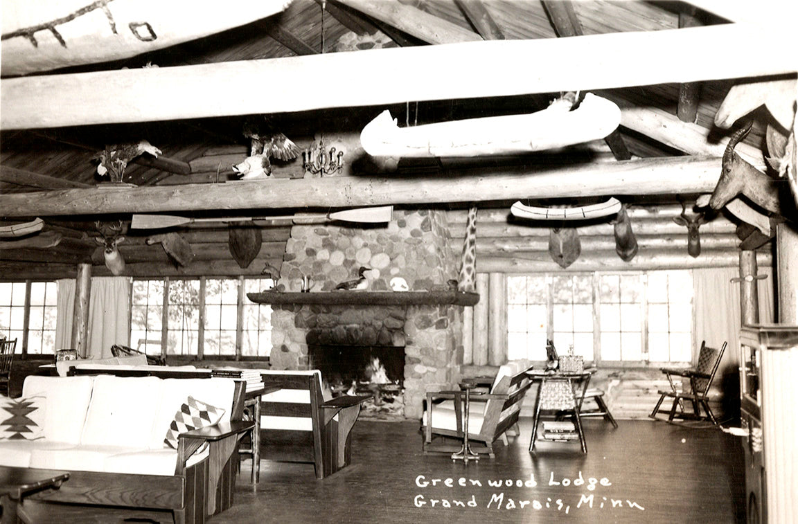 Interior of Greenwood Lodge, Grand Marais, Minnesota, 1950s Postcard Reproduction