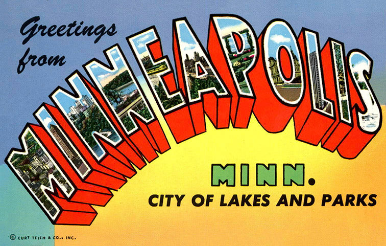 Greetings from Minneapolis 1940s Postcard Reproduction Prints
