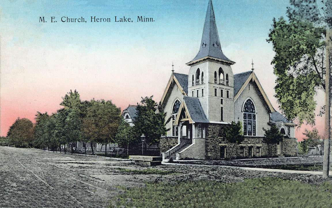 Methodist Episcopal Church, Heron Lake Minnesota, 1908 Postcard Reproduction
