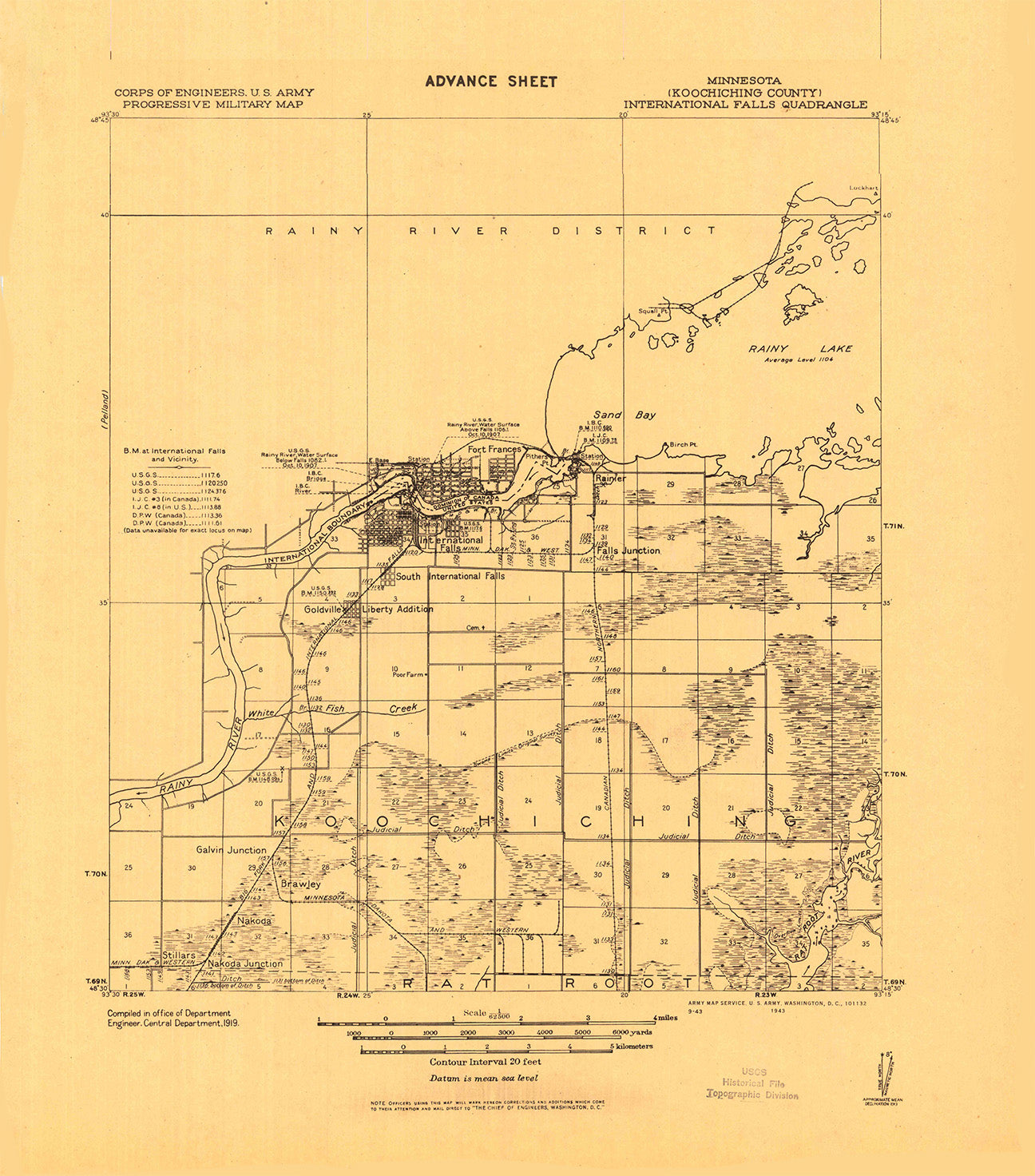 International Falls Minnesota 1943 Topographic Map Print