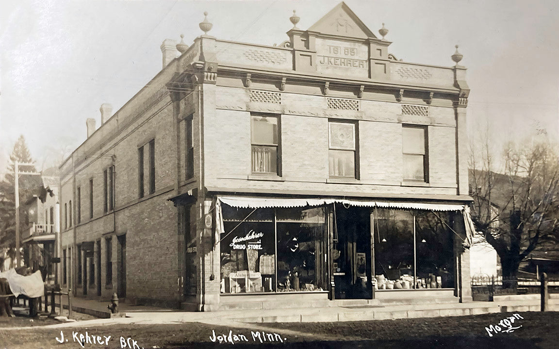 Joseph Kehrer Drug Store, Jordan, Minnesota, 1914 Postcard Reproduction