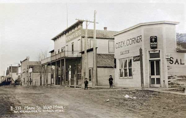 Main Street, Kent, Minnesota, 1910s, Postcard Reproduction