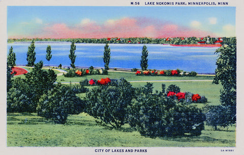 View of Lake Nokomis in Minneapolis, Minnesota, 1945, Postcard Reproduction