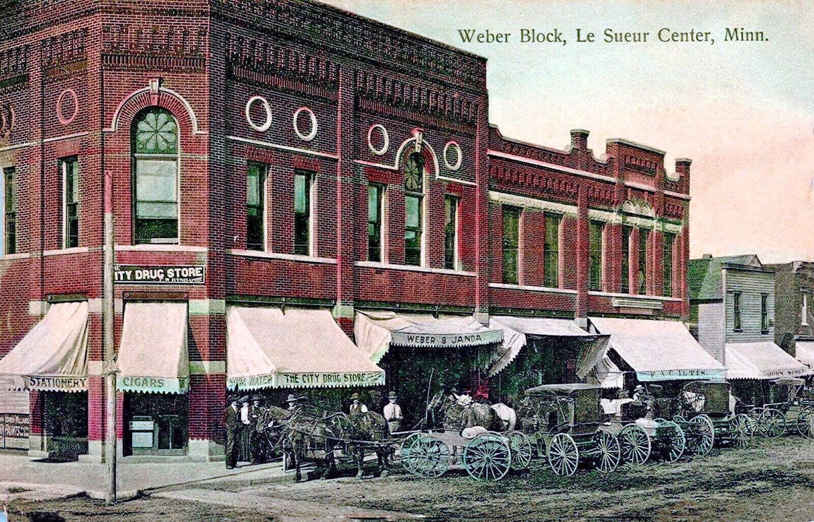 Weber Block, Le Sueur, Minnesota, 1909 Postcard Reproduction