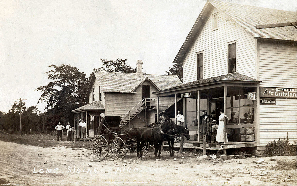 Street scene, Long Siding, Minnesota, 1913 Postcard Reproduction