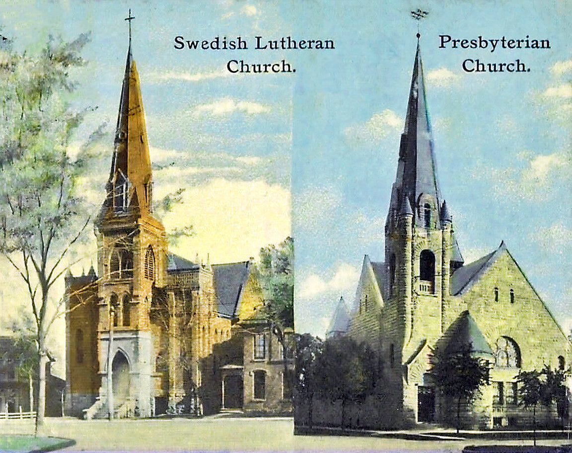 Churches, Mankato, Minnesota, 1914 Postcard Reproduction