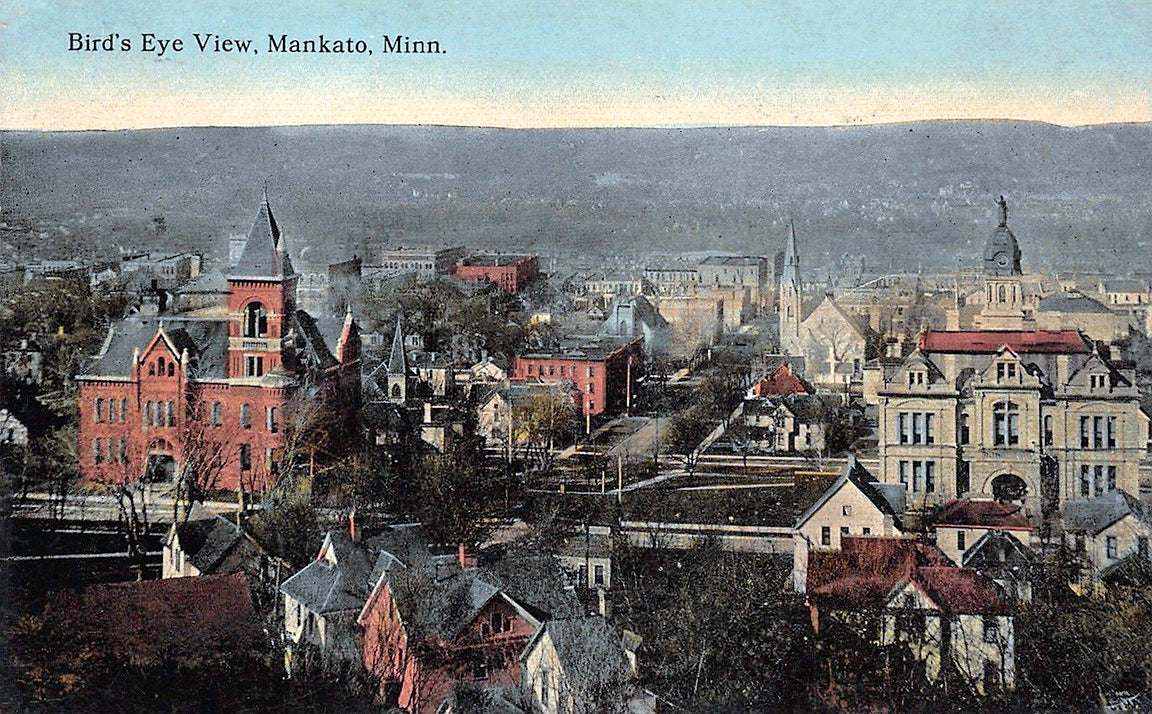 Birds eye view, Mankato, Minnesota, 1908 Postcard Reproduction