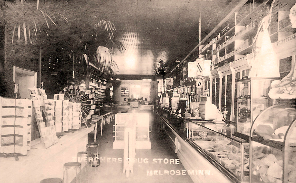 Interior, Zuerchers Drug Store, Melrose, Minnesota, 1910s Print