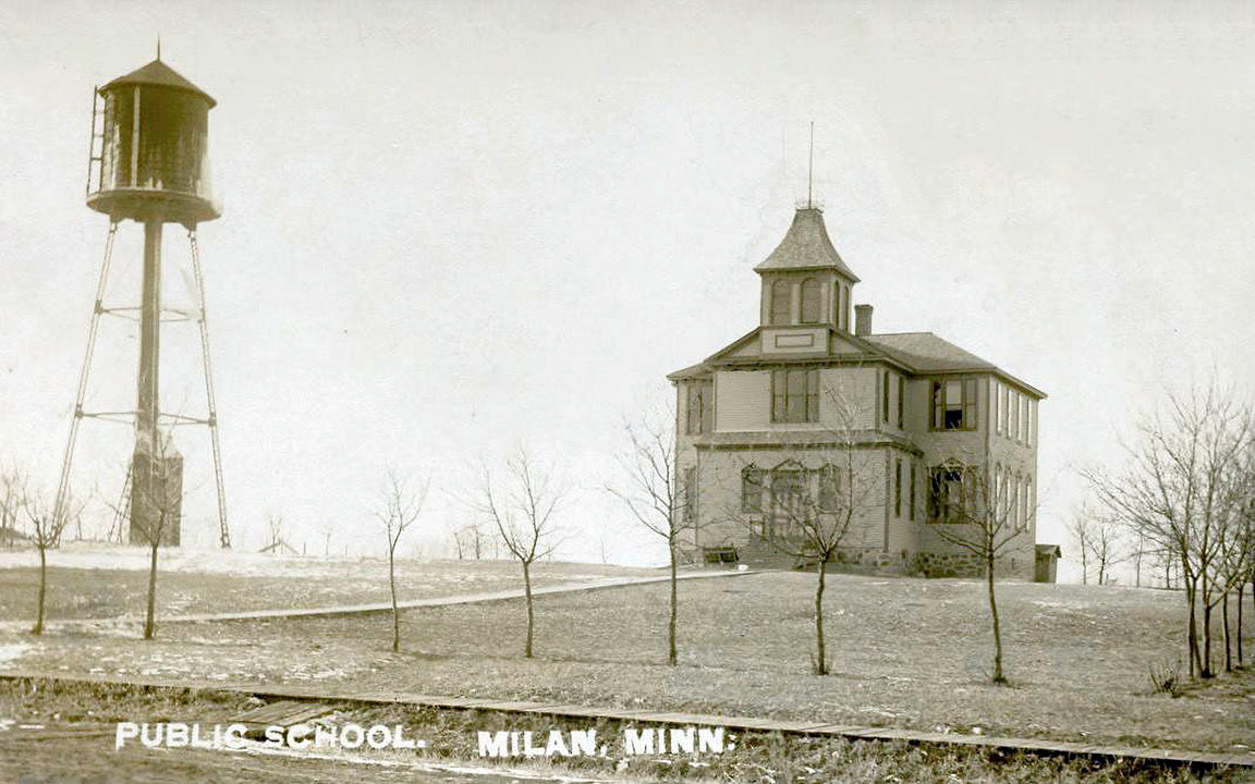 Public School and Water Tower, Milan, Minnesota, 1908 Print