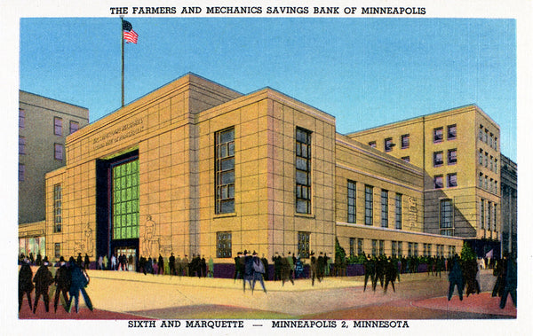 Farmers & Mechanics Bank, 6th and Marquette, Minneapolis, Minnesota, 1944 Postcard Reproduction